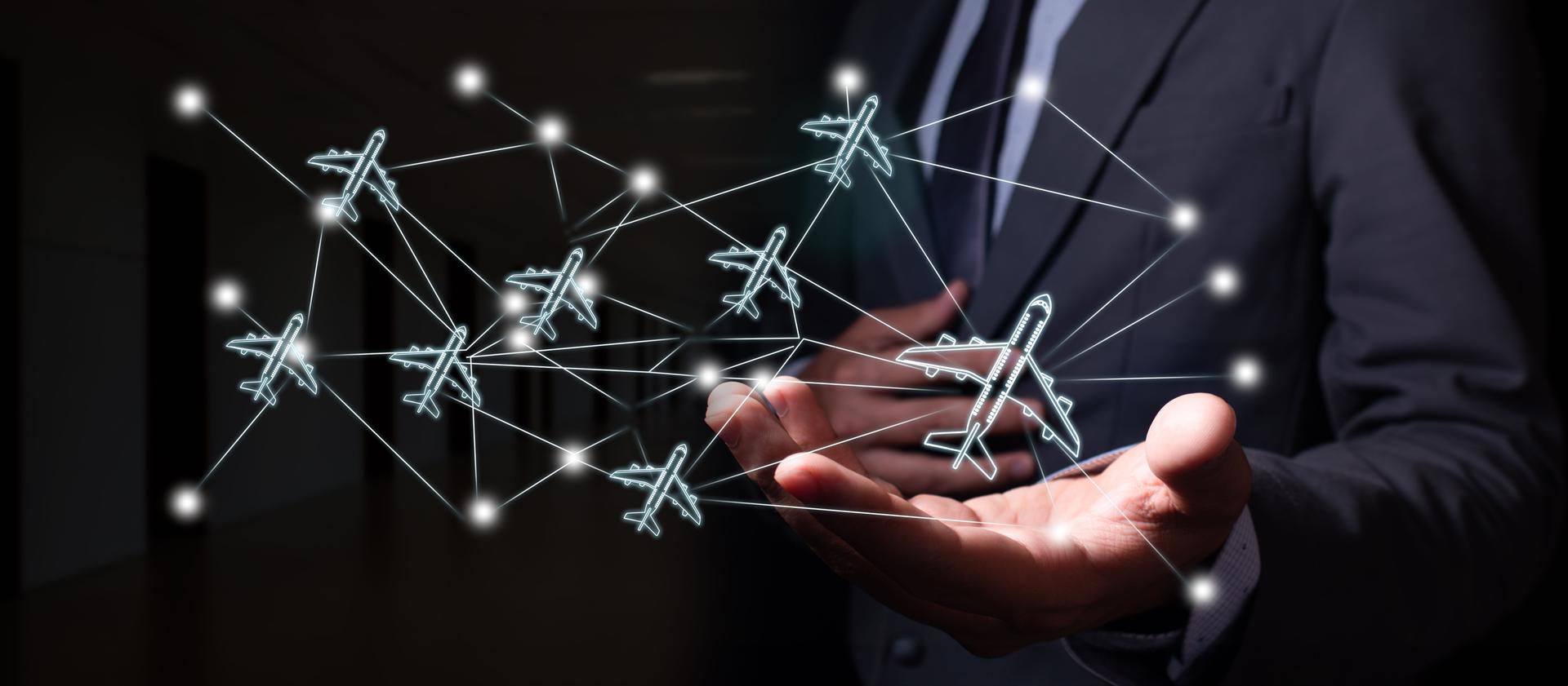 Executive analyzes a global digital network for aerospace data exchange.