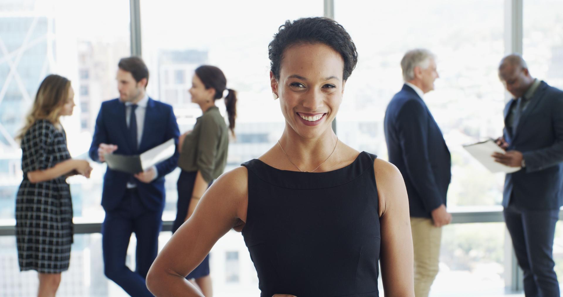 Office, businesswoman and portrait with lawyer for law firm professional career and confidence. About us, female person and attorney with smile for meeting, ambition and case justice in workplace